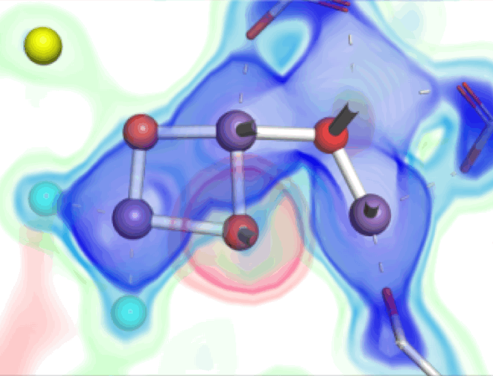 animated gif showing atomic-level structural changes taking place during the chemical reaction